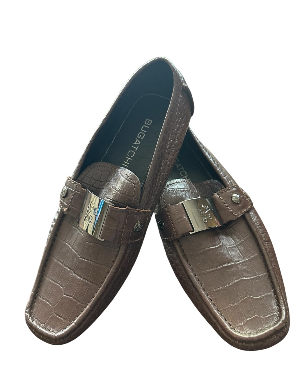 NEW Bugatchi Brown Croc Print Sz 8 Driving Shoe